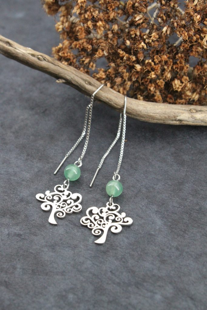 Boucles d’oreilles Aventurine Verte Arbre de Vie – Acier inoxydable