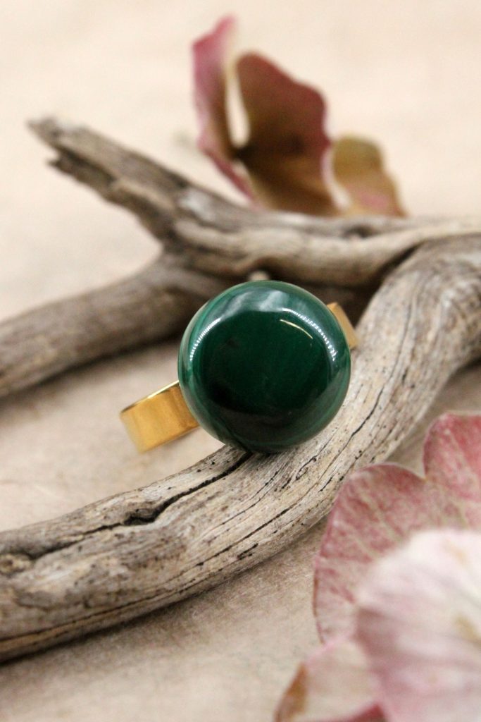 Bague cabochon malachite 12mm