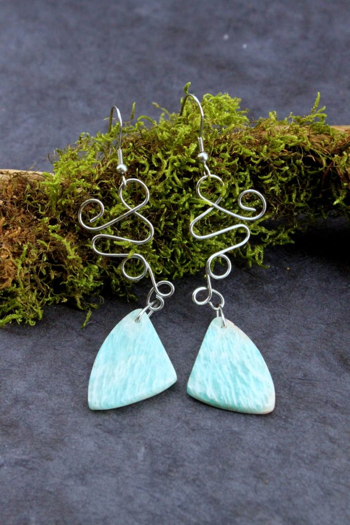 Boucles d'oreilles longues Ailes de Papillon en Amazonite