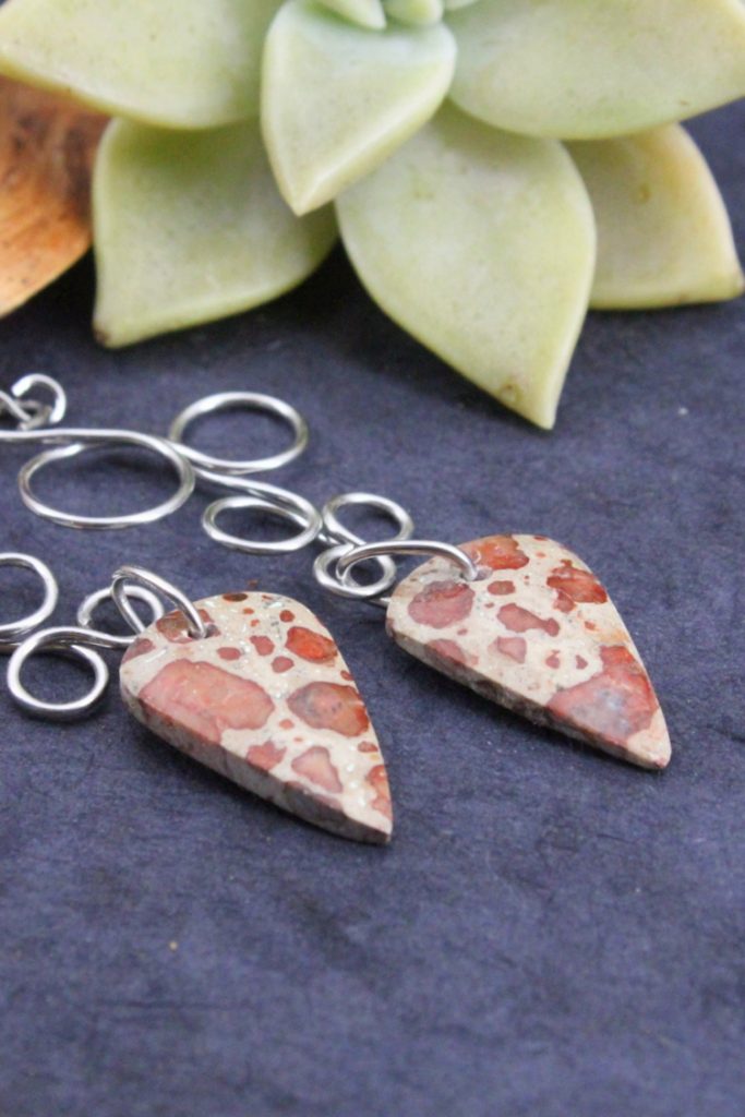 Boucles d’oreilles Jaspe Astéroïde et bulles d’acier