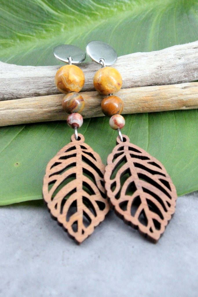 Boucles d’oreilles en agate crazy lace et acier inoxydable argenté