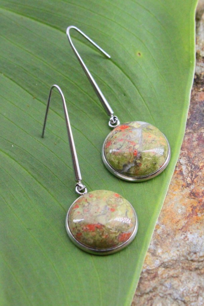 Boucles d’oreilles unakite et acier inoxydable